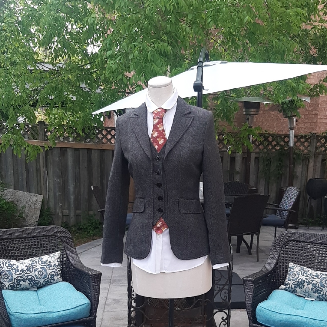 Classic Gray Women Built In Vest Blazer